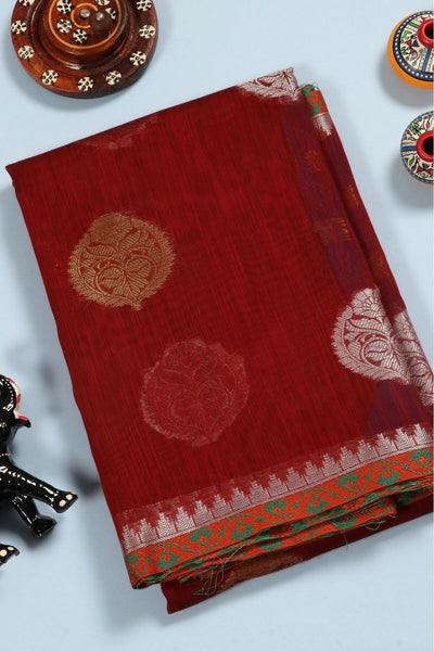 Maroon Semi Silk Cotton Saree