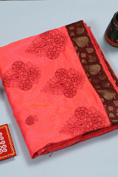 Neon Pink Semi Tussar Saree