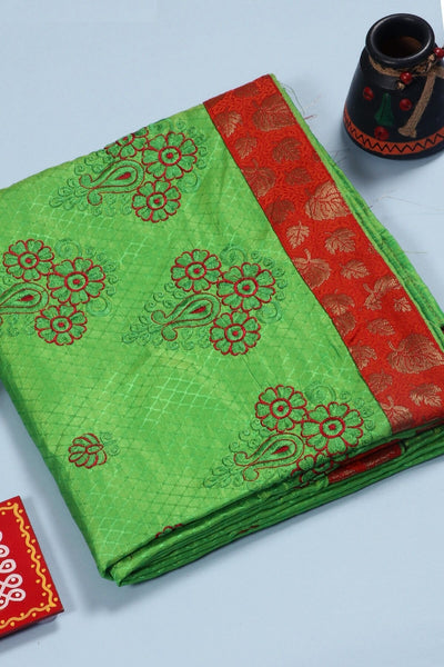 Parrot Green Semi Tussar Saree