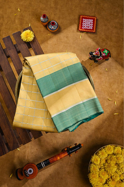 Cream Yellow Kanchipuram Silk Saree