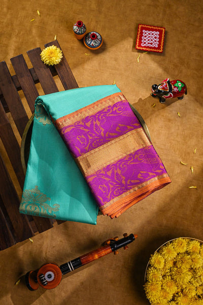 Turquoise Blue Kanchipuram Silk Saree