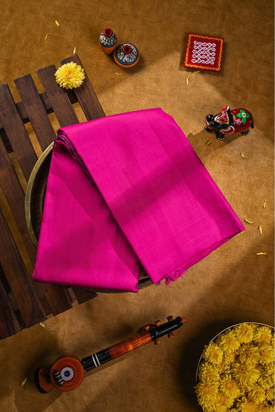 Plain rani pink kanchipuram silk saree