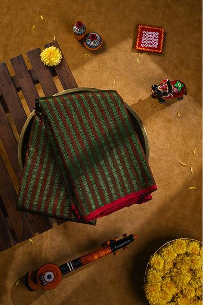 Dark green and red kanchipuram silk saree
