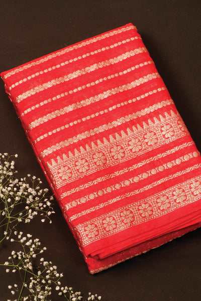 Palam-Silks-Shop-Online-Bright Red Semi Cotton Saree