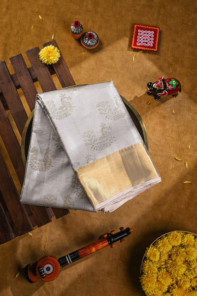 Silver Kanchipuram Saree with Tishu Zari
