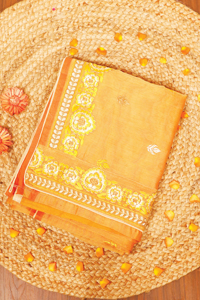 Palam-Silks-Shop-Online-Orange Semi Silk Cotton Saree with Kora Finish