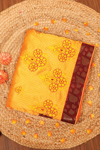 Palam-Silks-Shop-Online-Sunflower Yellow Semi Tussar Saree