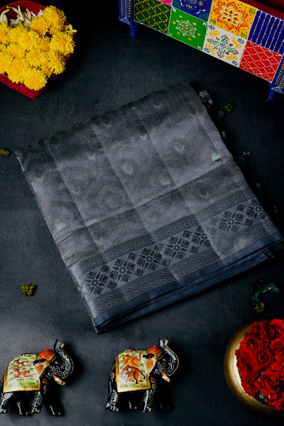 Arsenic Gray Semi Tussar Embossed Saree