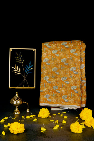 Mustard Yellow Linen Saree