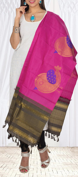 Dark Pink Pure Kanchipuram Silk Dupatta