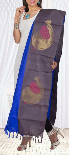 Royal Blue & Dark Grey Pure Kanchipuram Silk Dupatta