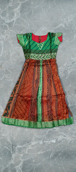 Green and Brown Semi Tussar Kids Gown