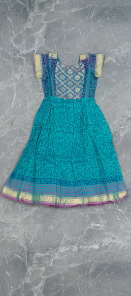 Teal Blue Silk Cotton Kids Gown