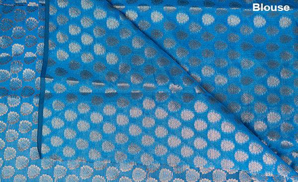 Cobalt Blue Blouse Material with Zari Jacquard Patterns