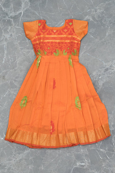 Orange Kids Gown in Silk Cotton