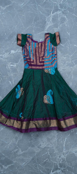Purple & Green Silk Cotton Kids Gown (2-3 years)