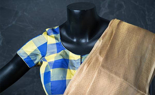 Pure Silk Blouse with Yellow and Blue Checks