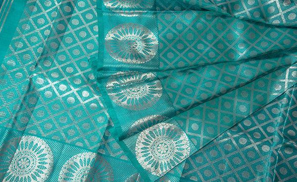 Light Teal Blue Pure Kanchipuram Handloom Silk Saree