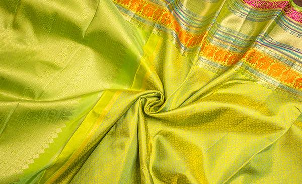 Lime Green Pure Kanchipuram Handloom Silk Saree