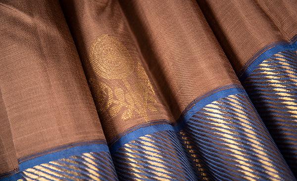 Nude-Brown & navy Blue Pure Kanchipuram Handloom Silk Saree
