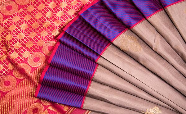 Mauve, Purple & Dark Pink Pure Kanchipuram Handloom Silk Saree