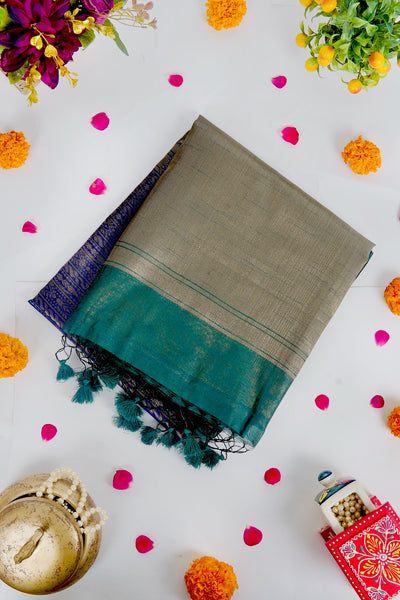 1268501-Palam-Silks-Shop-Online-Indigo Blue Semi Tussar Saree