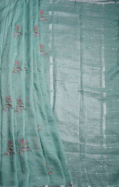 1268188-Palam-Silks-Shop-Online-Pale Turquoise Linen Saree