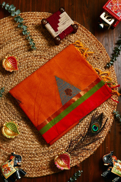 1257946-Palam-Silks-Shop-Online-Bright Orange Cotton Saree