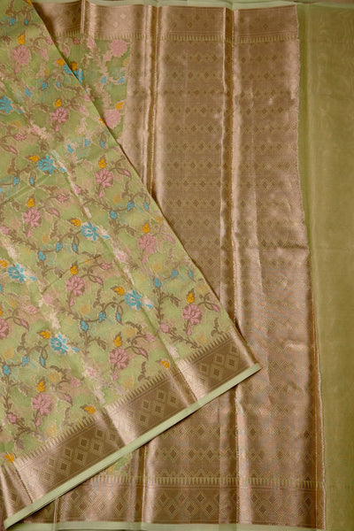 1249140-Palam-Silks-Shop-Online-Parrot Green Organza Saree