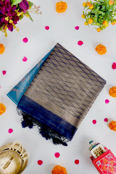 1268503-Palam-Silks-Shop-Online-Royal Blue Semi Tussar Saree