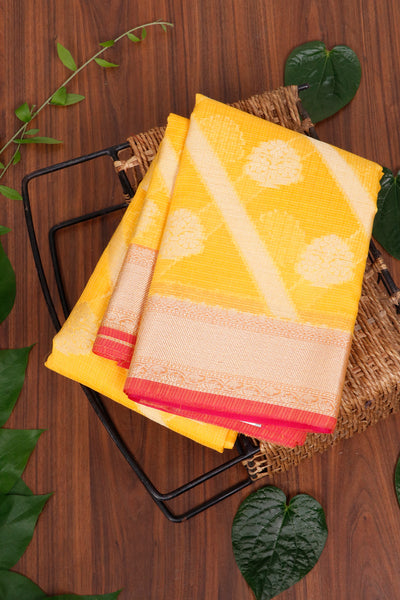 PALAM-SILKS-Sunflower Yellow Semi Silk Cotton Saree