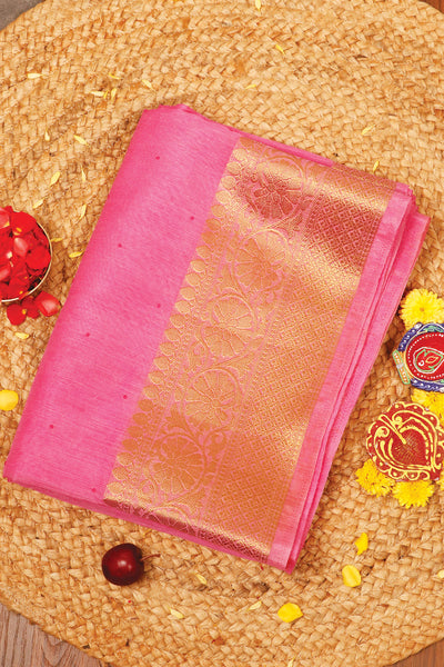 Candy Pink Semi Silk Cotton Saree