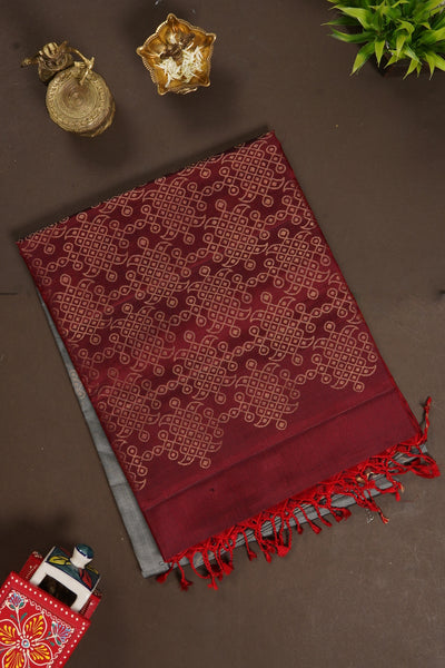 Beige and Maroon Soft Silk Saree