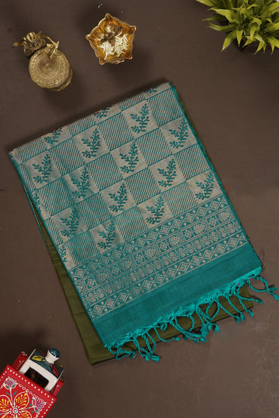 Olive and Peacock Green Soft Silk Saree