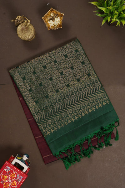 Brown and Dark Green Soft Silk Saree
