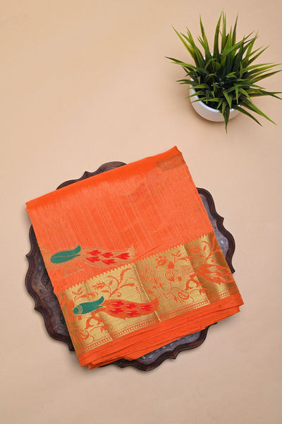 Mango Yellow Semi Benarasi Saree