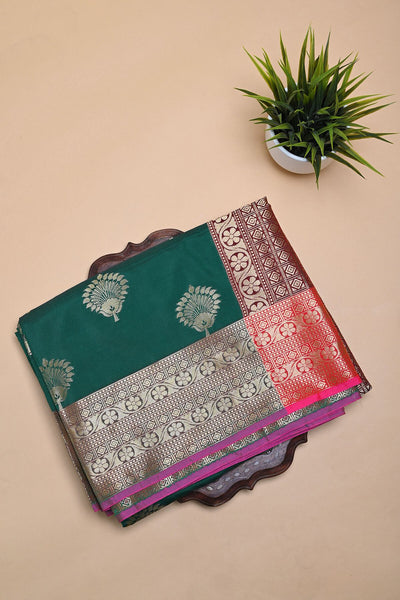 Sea Green Semi Benarasi Saree