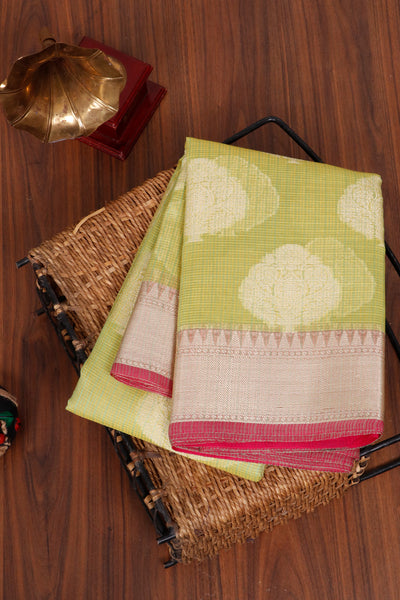 PALAM-SILKS-Lime Green Semi Silk Cotton Saree