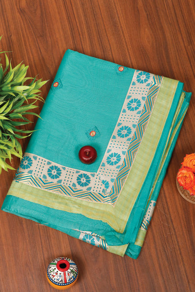 Palam-Silks-Shop-Online-Teal Blue Semi Silk Cotton Saree
