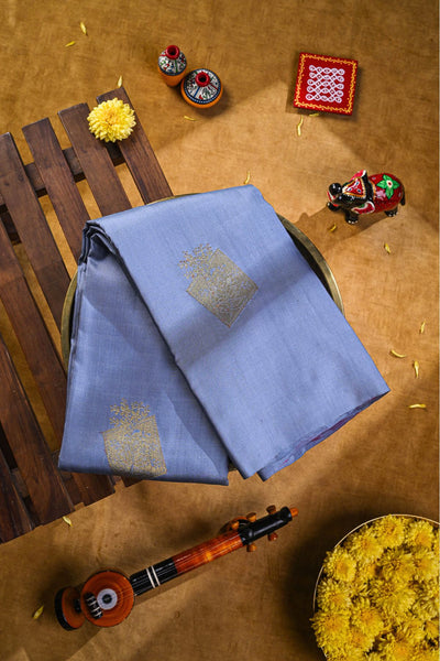 Ice grey kanchipuram silk saree