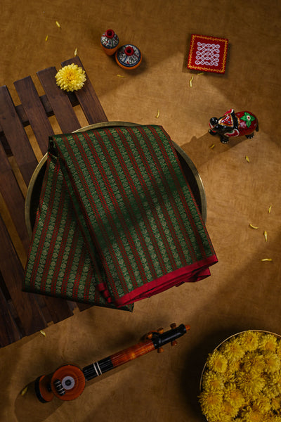 Dark green and red kanchipuram silk saree