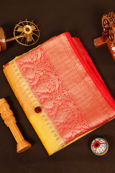 1232977-Yellow Semi Linen Saree