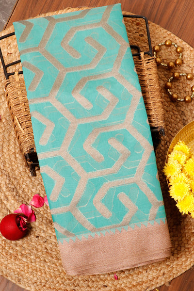 Palam Silks-Turquoise Blue Semi Silk Cotton Saree