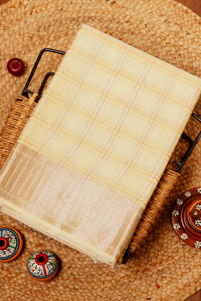 Palam Silks-Lemon Yellow Semi Silk Cotton Saree with Linen Finish