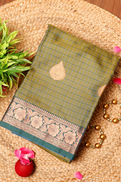 Palam Silks-Pickle Green Tanchui Saree