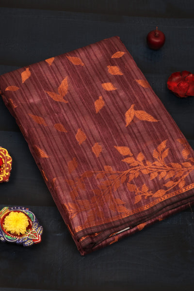 Brown Grape Semi Tussar Saree with Jute Finish
