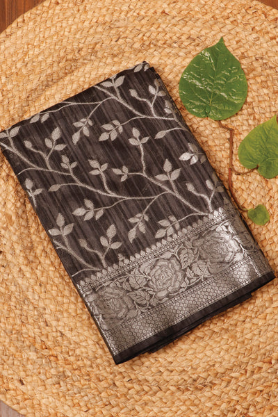 Palam-Silks-Shop-Online-Charcoal Black Semi Silk Cotton Saree
