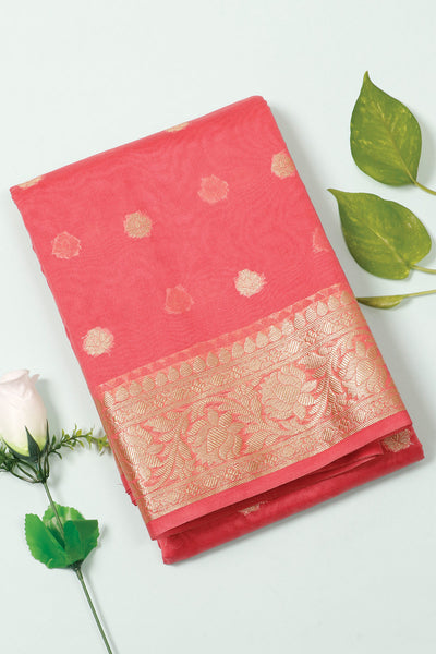 Palam-Silks-Shop-Online-Watermelon Pink Semi Silk Cotton Saree