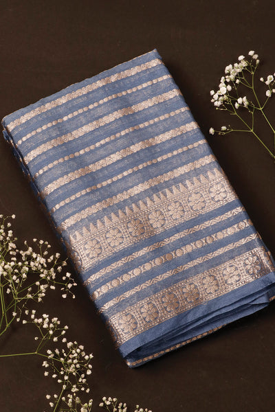 Palam-Silks-Shop-Online-Dusty Blue Semi Cotton Saree