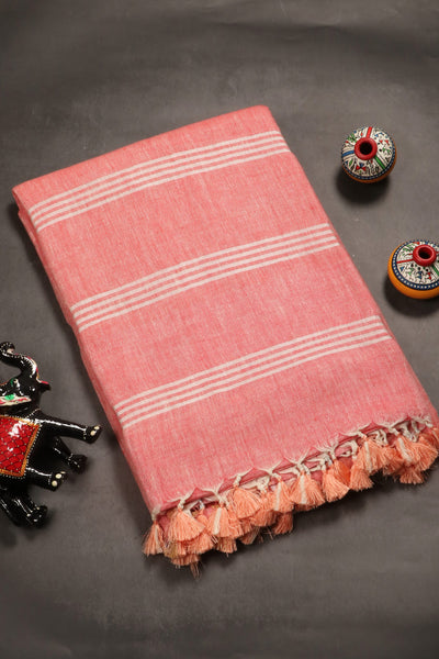 Peach Linen Saree
